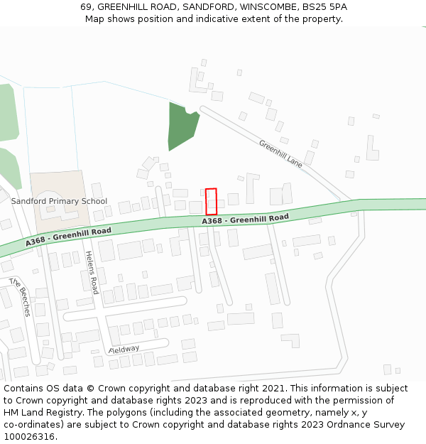 69, GREENHILL ROAD, SANDFORD, WINSCOMBE, BS25 5PA: Location map and indicative extent of plot