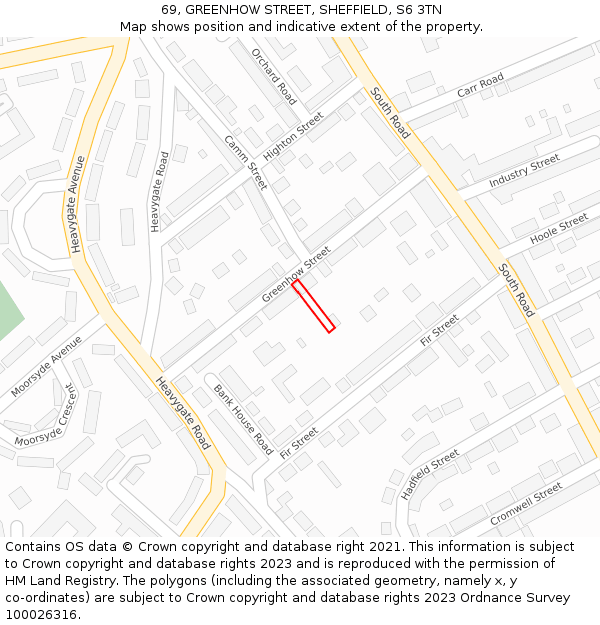 69, GREENHOW STREET, SHEFFIELD, S6 3TN: Location map and indicative extent of plot