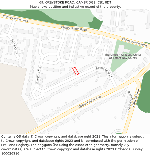 69, GREYSTOKE ROAD, CAMBRIDGE, CB1 8DT: Location map and indicative extent of plot