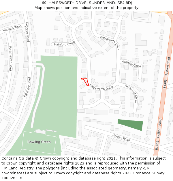 69, HALESWORTH DRIVE, SUNDERLAND, SR4 8DJ: Location map and indicative extent of plot