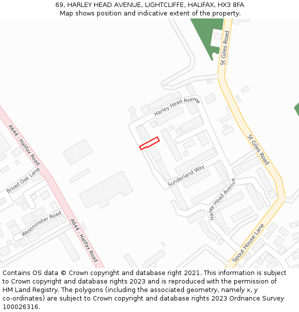 69, HARLEY HEAD AVENUE, LIGHTCLIFFE, HALIFAX, HX3 8FA: Location map and indicative extent of plot