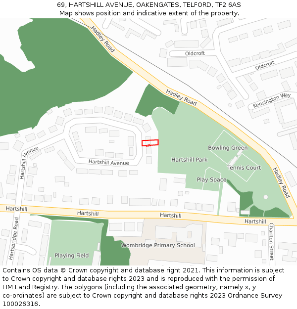 69, HARTSHILL AVENUE, OAKENGATES, TELFORD, TF2 6AS: Location map and indicative extent of plot