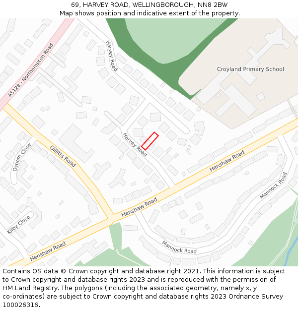 69, HARVEY ROAD, WELLINGBOROUGH, NN8 2BW: Location map and indicative extent of plot