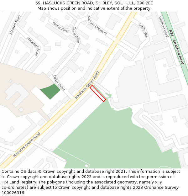 69, HASLUCKS GREEN ROAD, SHIRLEY, SOLIHULL, B90 2EE: Location map and indicative extent of plot