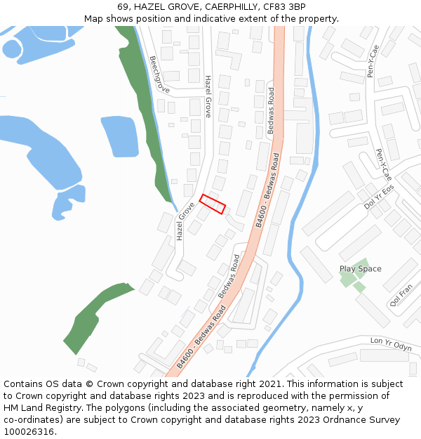 69, HAZEL GROVE, CAERPHILLY, CF83 3BP: Location map and indicative extent of plot