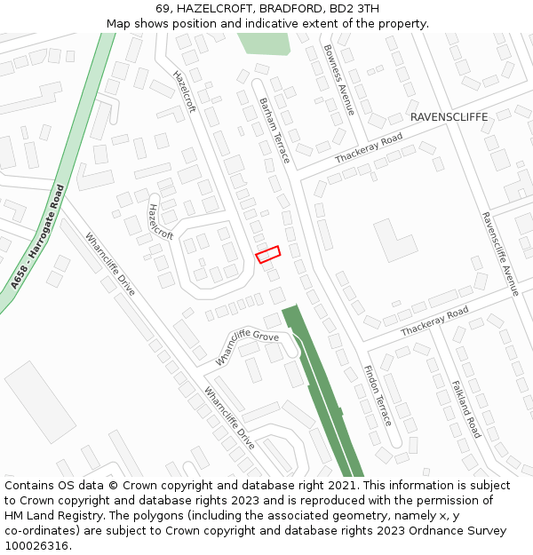 69, HAZELCROFT, BRADFORD, BD2 3TH: Location map and indicative extent of plot