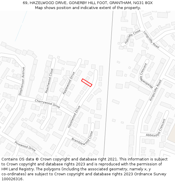 69, HAZELWOOD DRIVE, GONERBY HILL FOOT, GRANTHAM, NG31 8GX: Location map and indicative extent of plot