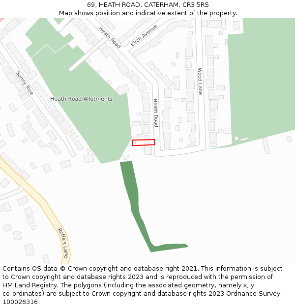 69, HEATH ROAD, CATERHAM, CR3 5RS: Location map and indicative extent of plot