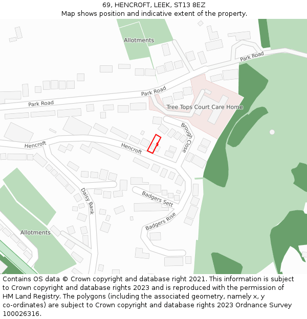 69, HENCROFT, LEEK, ST13 8EZ: Location map and indicative extent of plot