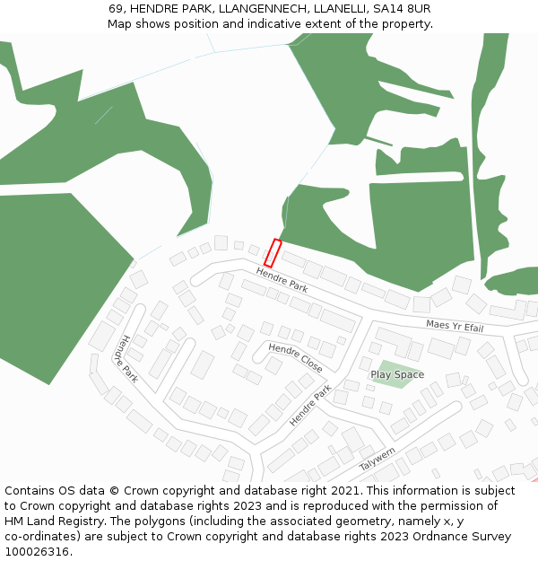 69, HENDRE PARK, LLANGENNECH, LLANELLI, SA14 8UR: Location map and indicative extent of plot