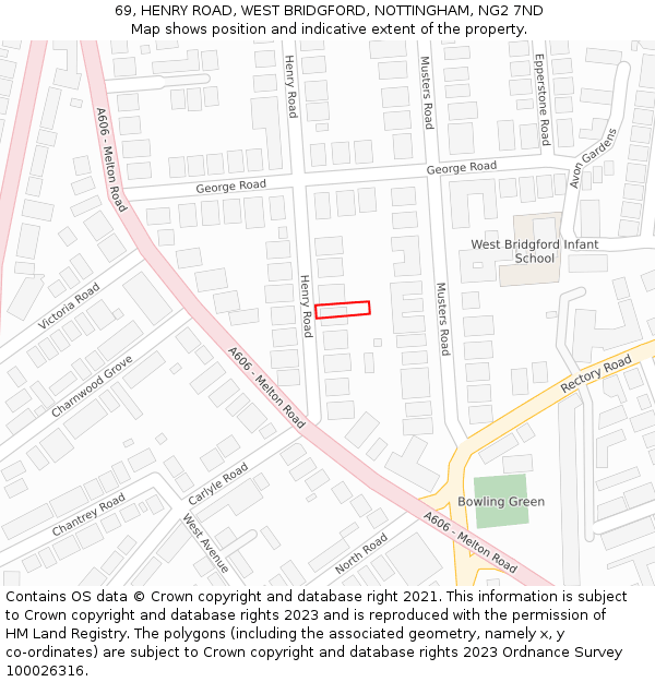 69, HENRY ROAD, WEST BRIDGFORD, NOTTINGHAM, NG2 7ND: Location map and indicative extent of plot