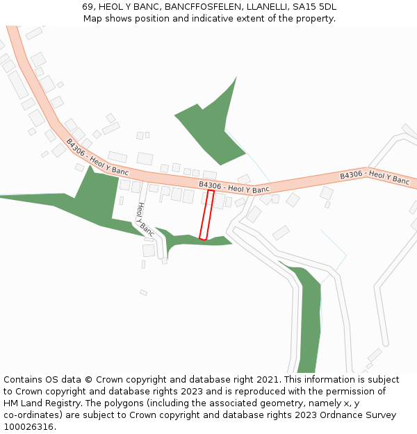 69, HEOL Y BANC, BANCFFOSFELEN, LLANELLI, SA15 5DL: Location map and indicative extent of plot