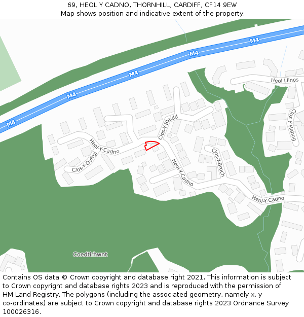 69, HEOL Y CADNO, THORNHILL, CARDIFF, CF14 9EW: Location map and indicative extent of plot