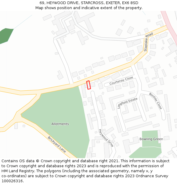 69, HEYWOOD DRIVE, STARCROSS, EXETER, EX6 8SD: Location map and indicative extent of plot