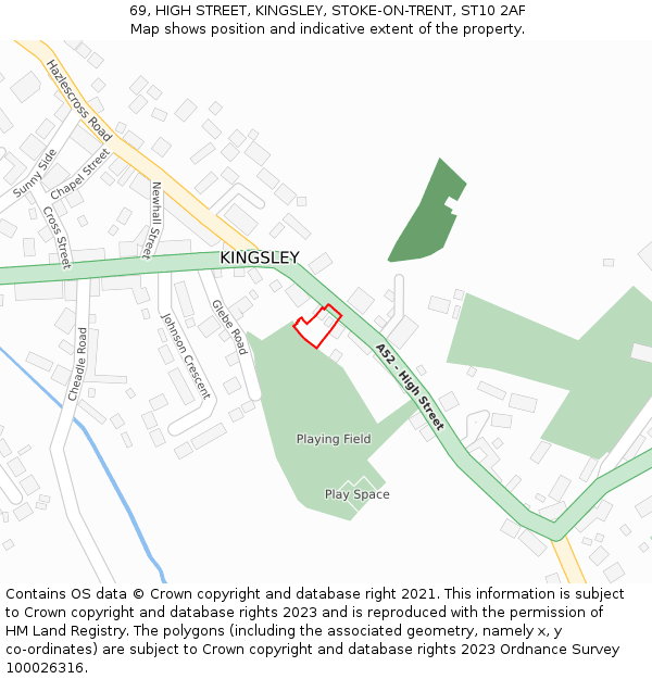 69, HIGH STREET, KINGSLEY, STOKE-ON-TRENT, ST10 2AF: Location map and indicative extent of plot