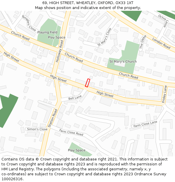 69, HIGH STREET, WHEATLEY, OXFORD, OX33 1XT: Location map and indicative extent of plot