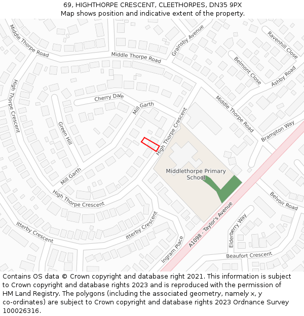 69, HIGHTHORPE CRESCENT, CLEETHORPES, DN35 9PX: Location map and indicative extent of plot