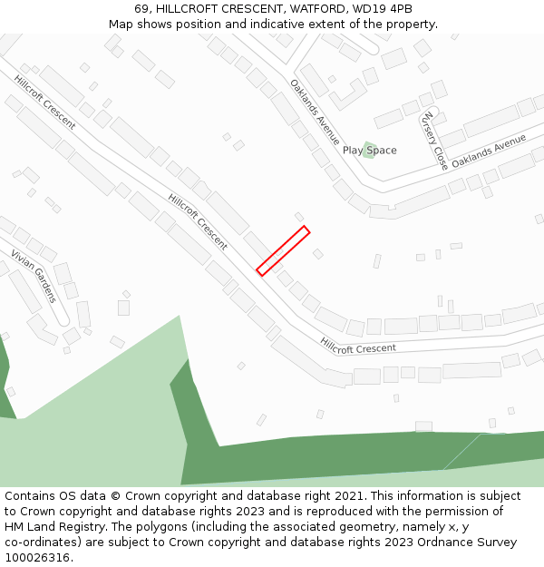 69, HILLCROFT CRESCENT, WATFORD, WD19 4PB: Location map and indicative extent of plot