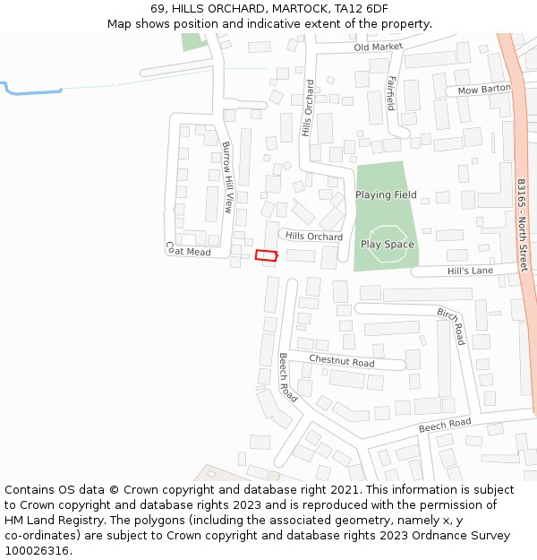 69, HILLS ORCHARD, MARTOCK, TA12 6DF: Location map and indicative extent of plot