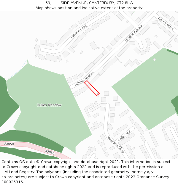 69, HILLSIDE AVENUE, CANTERBURY, CT2 8HA: Location map and indicative extent of plot