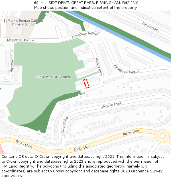 69, HILLSIDE DRIVE, GREAT BARR, BIRMINGHAM, B42 1NY: Location map and indicative extent of plot