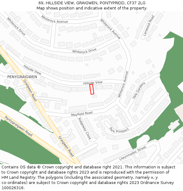 69, HILLSIDE VIEW, GRAIGWEN, PONTYPRIDD, CF37 2LG: Location map and indicative extent of plot
