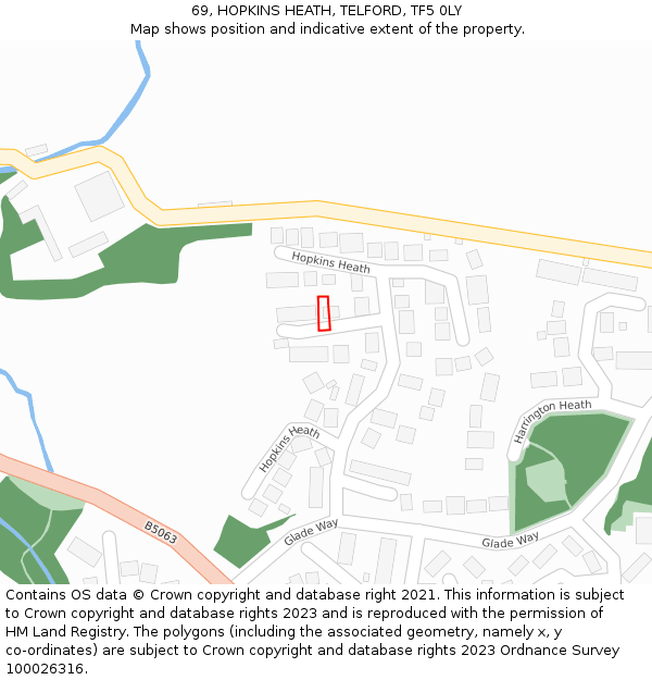 69, HOPKINS HEATH, TELFORD, TF5 0LY: Location map and indicative extent of plot