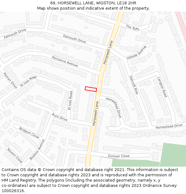 69, HORSEWELL LANE, WIGSTON, LE18 2HR: Location map and indicative extent of plot
