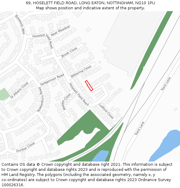 69, HOSELETT FIELD ROAD, LONG EATON, NOTTINGHAM, NG10 1PU: Location map and indicative extent of plot