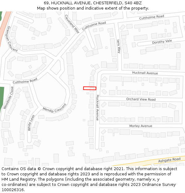 69, HUCKNALL AVENUE, CHESTERFIELD, S40 4BZ: Location map and indicative extent of plot