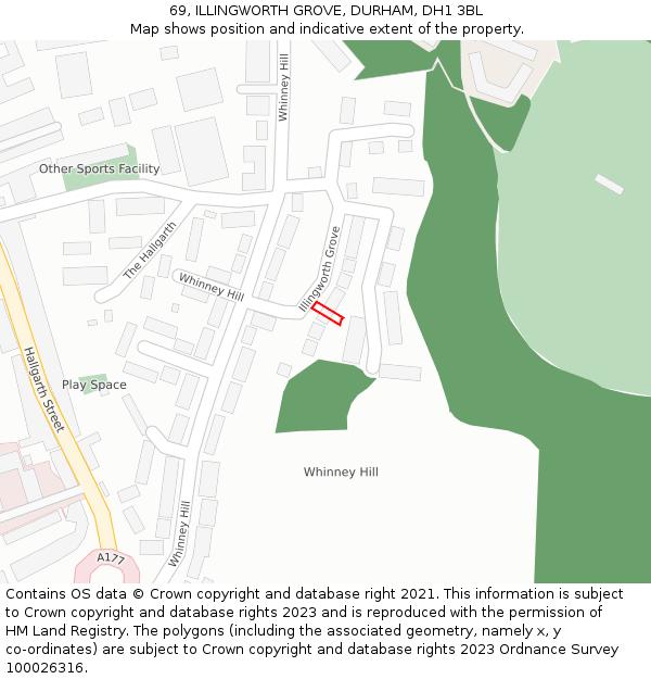 69, ILLINGWORTH GROVE, DURHAM, DH1 3BL: Location map and indicative extent of plot