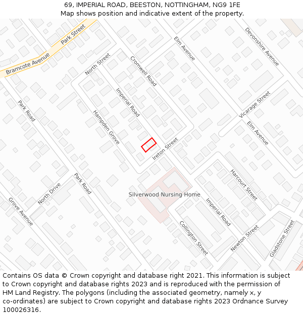 69, IMPERIAL ROAD, BEESTON, NOTTINGHAM, NG9 1FE: Location map and indicative extent of plot