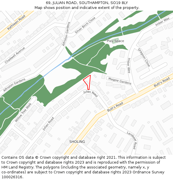 69, JULIAN ROAD, SOUTHAMPTON, SO19 8LY: Location map and indicative extent of plot