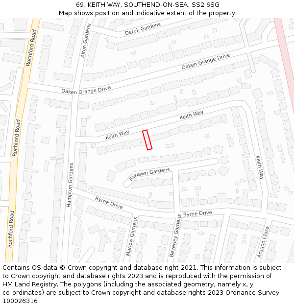 69, KEITH WAY, SOUTHEND-ON-SEA, SS2 6SG: Location map and indicative extent of plot