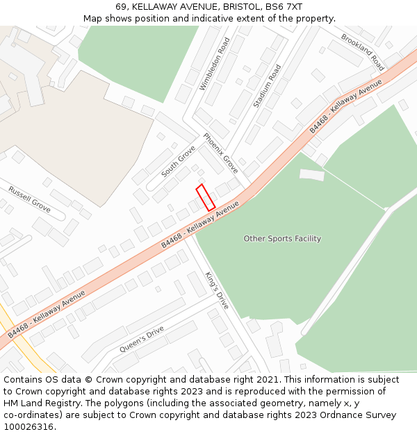 69, KELLAWAY AVENUE, BRISTOL, BS6 7XT: Location map and indicative extent of plot