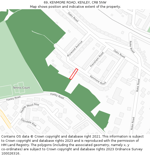 69, KENMORE ROAD, KENLEY, CR8 5NW: Location map and indicative extent of plot