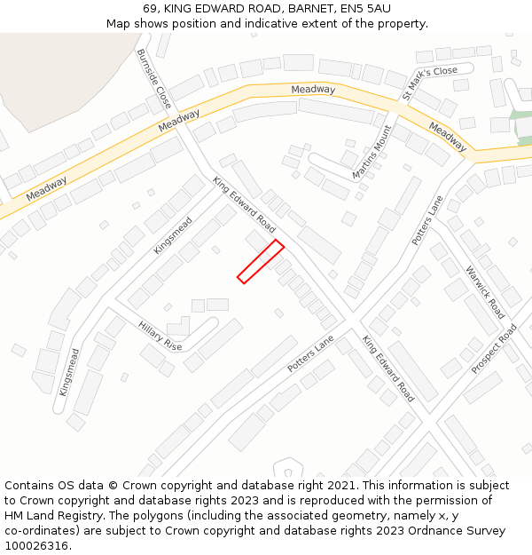 69, KING EDWARD ROAD, BARNET, EN5 5AU: Location map and indicative extent of plot