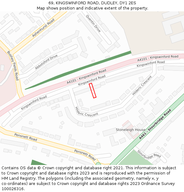 69, KINGSWINFORD ROAD, DUDLEY, DY1 2ES: Location map and indicative extent of plot