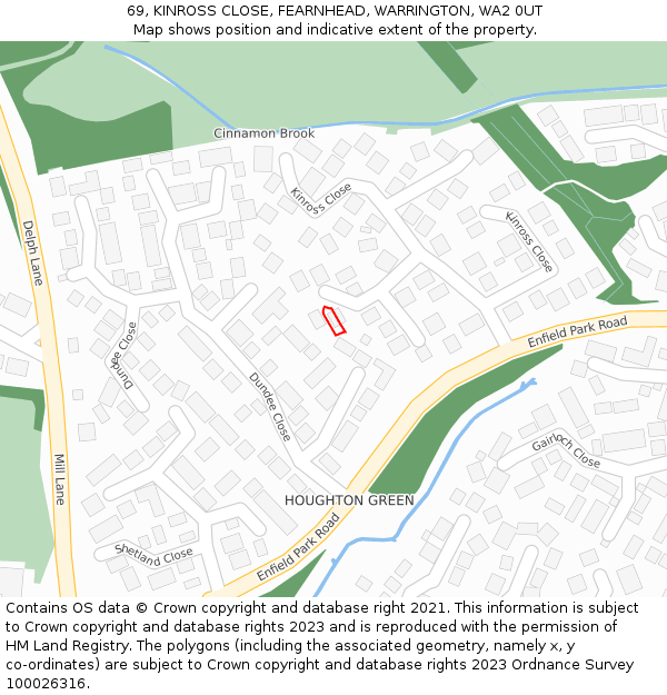 69, KINROSS CLOSE, FEARNHEAD, WARRINGTON, WA2 0UT: Location map and indicative extent of plot