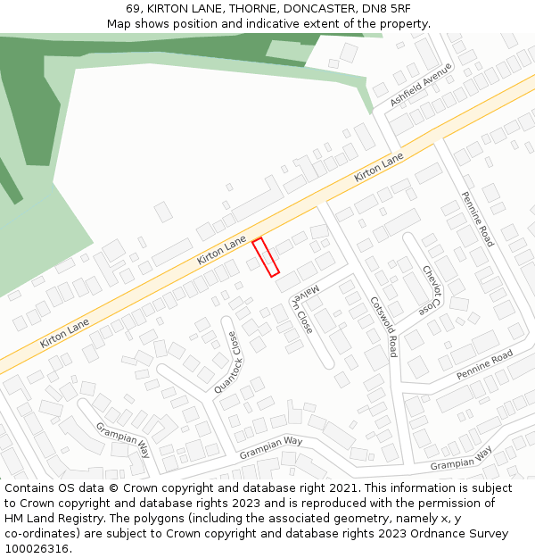 69, KIRTON LANE, THORNE, DONCASTER, DN8 5RF: Location map and indicative extent of plot