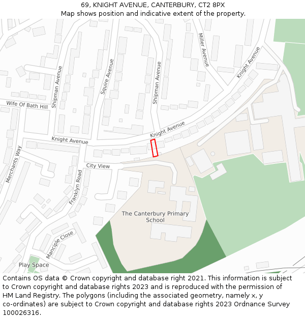 69, KNIGHT AVENUE, CANTERBURY, CT2 8PX: Location map and indicative extent of plot