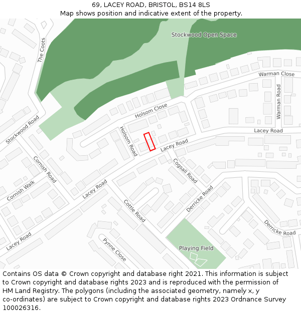 69, LACEY ROAD, BRISTOL, BS14 8LS: Location map and indicative extent of plot