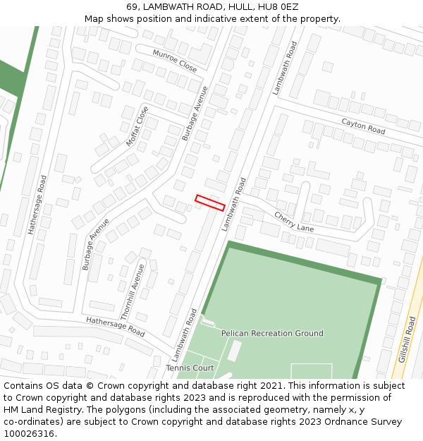 69, LAMBWATH ROAD, HULL, HU8 0EZ: Location map and indicative extent of plot