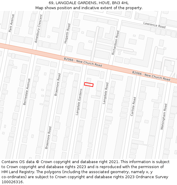 69, LANGDALE GARDENS, HOVE, BN3 4HL: Location map and indicative extent of plot