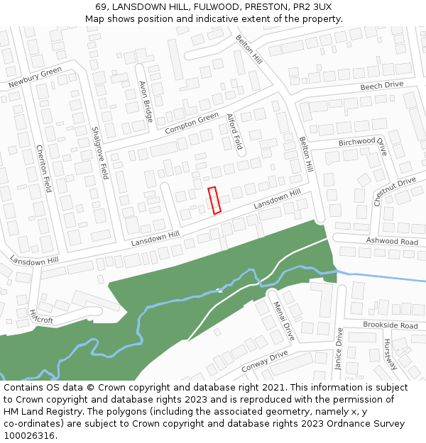 69, LANSDOWN HILL, FULWOOD, PRESTON, PR2 3UX: Location map and indicative extent of plot