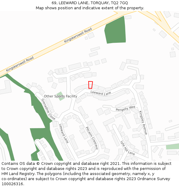 69, LEEWARD LANE, TORQUAY, TQ2 7GQ: Location map and indicative extent of plot