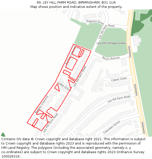 69, LEY HILL FARM ROAD, BIRMINGHAM, B31 1UA: Location map and indicative extent of plot