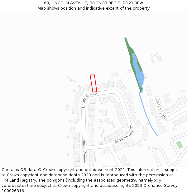 69, LINCOLN AVENUE, BOGNOR REGIS, PO21 3EW: Location map and indicative extent of plot