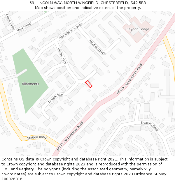 69, LINCOLN WAY, NORTH WINGFIELD, CHESTERFIELD, S42 5RR: Location map and indicative extent of plot