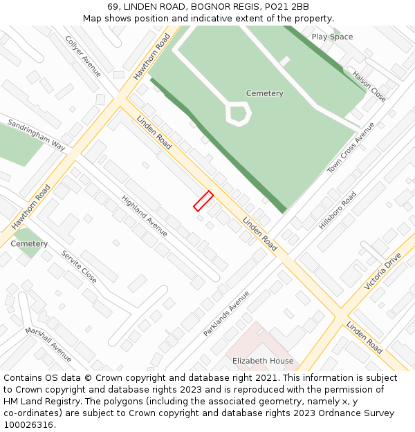 69, LINDEN ROAD, BOGNOR REGIS, PO21 2BB: Location map and indicative extent of plot